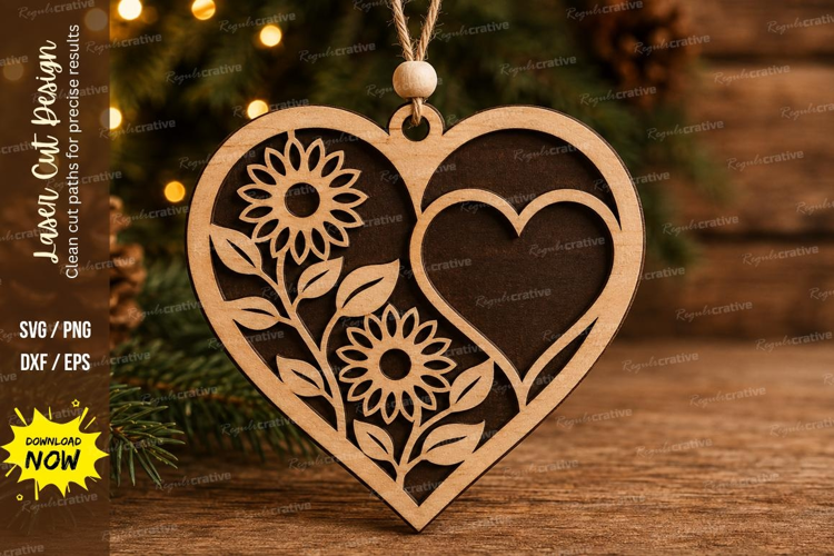 Sunflower Double Heart Laser Cut SVG sunflower heart