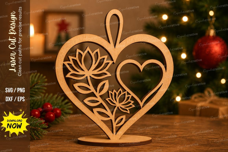 Lotus Double Heart Laser Cut SVG File