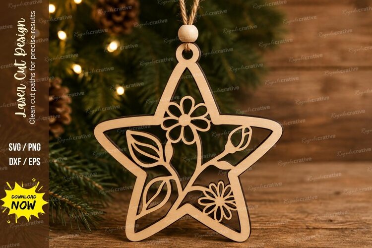 Floral Star Ornament Laser Cut SVG File example image 1