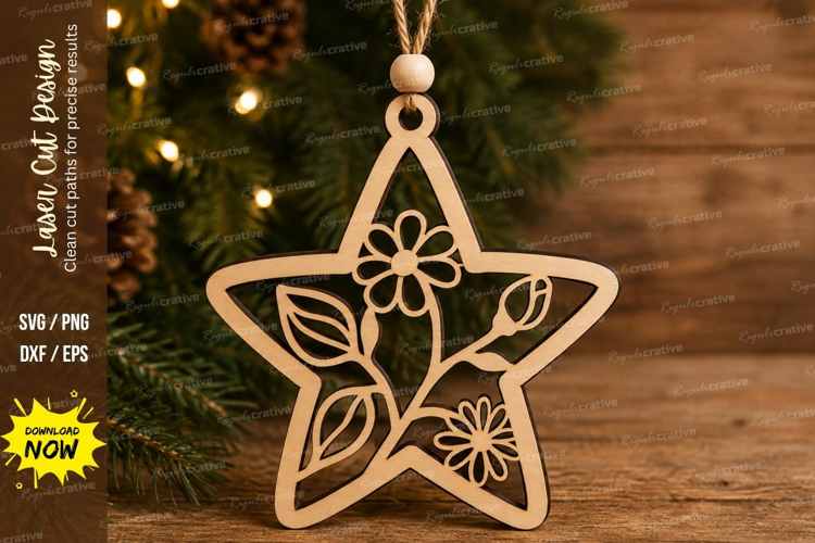 Floral Star Ornament Laser Cut SVG File