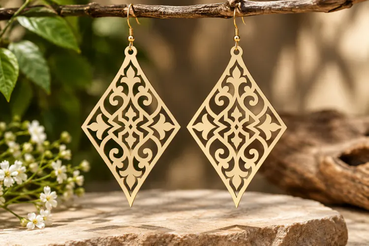 Floral Diamond Earrings Laser Cut SVG File floral earrings