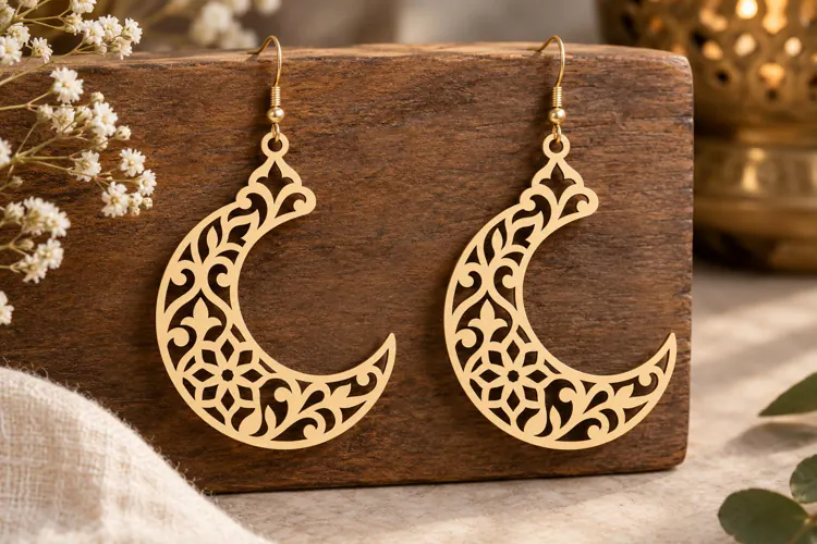 Floral Crescent Earrings Laser Cut SVG File crescent earring