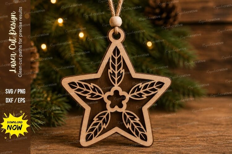 Botanical Star Ornament Laser Cut example image 1