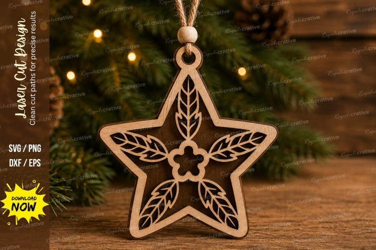 Botanical Star Ornament Laser Cut