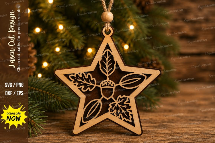 Leaf Star Ornament Laser Cut SVG File leaf star