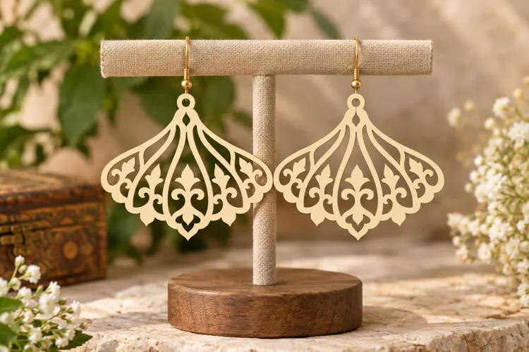 Floral Fan Dangle Earrings Laser Cut SVG File floral fan ear