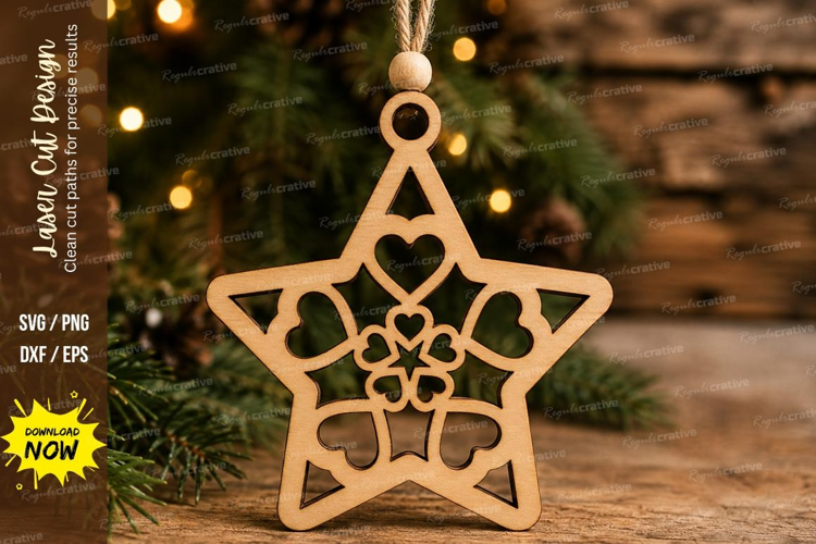 Floral Outline Star Laser Cut SVG File floral star