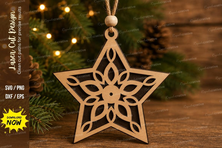 Geometric Floral Star Laser Cut SVG File