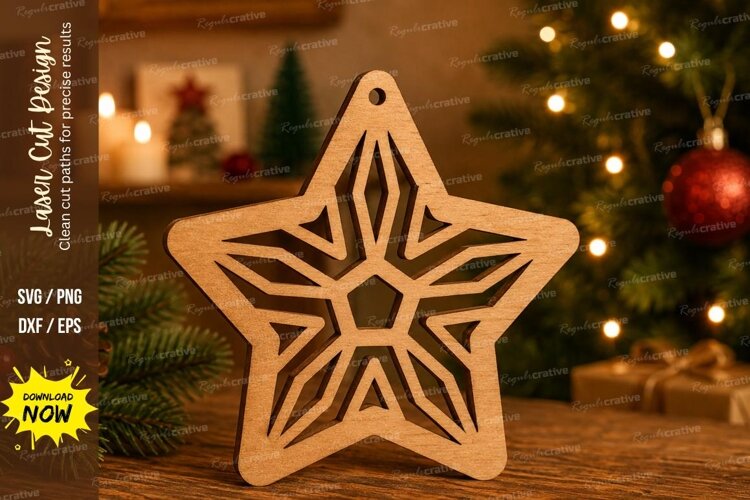 Layered Geometric Star Laser Cut SVG File example image 1
