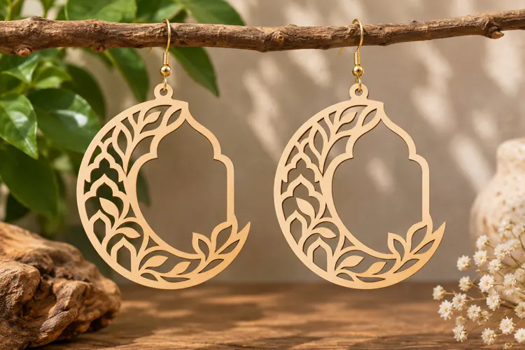 Floral Crescent Earrings Laser Cut SVG File crescent earring