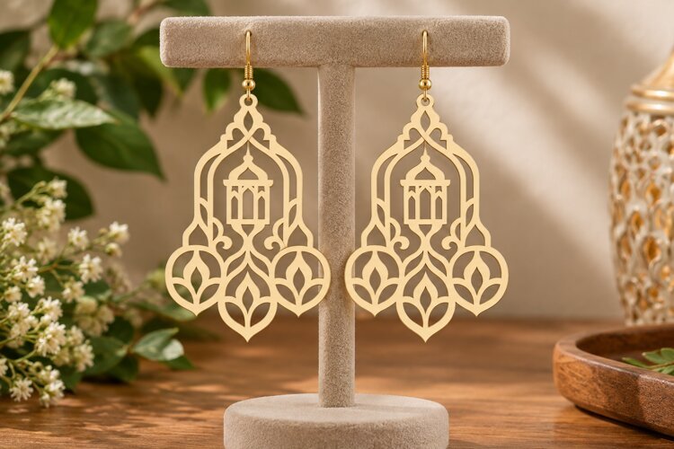 Ornate Lantern Earrings Laser Cut SVG File lantern earrings example image 1