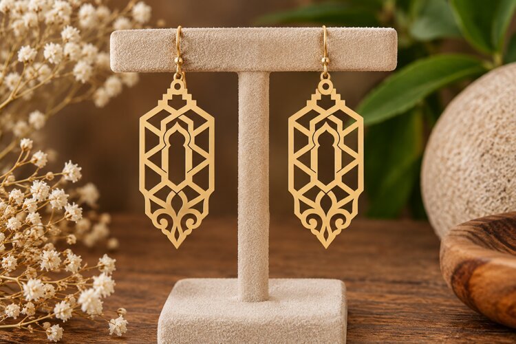 geometric earrings, hexagon earrings, laser cut earrings, example image 1