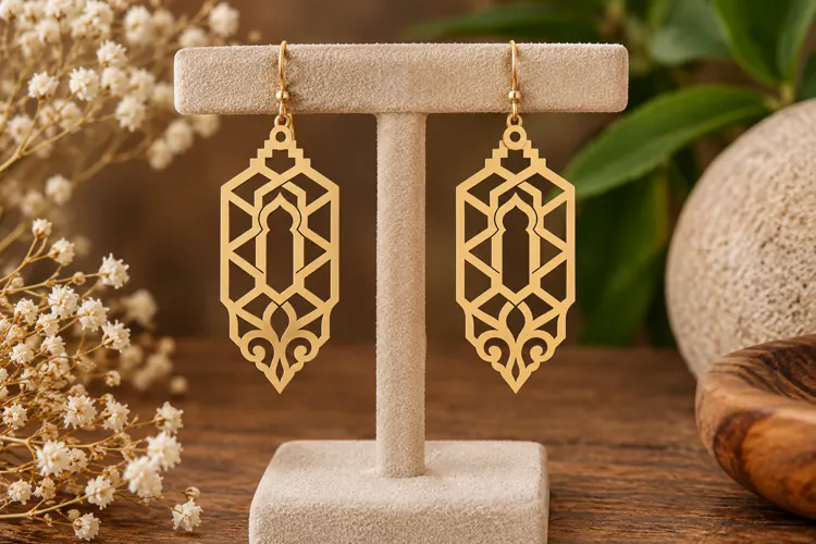 geometric earrings, hexagon earrings, laser cut earrings,