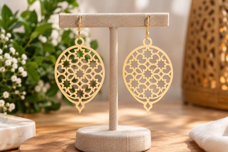 Floral Oval Dangle Earrings Laser Cut SVG File floral earrin example image 1