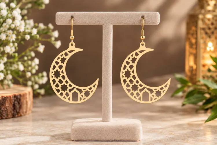 Floral Crescent Moon Earrings Laser Cut SVG File crescent ea