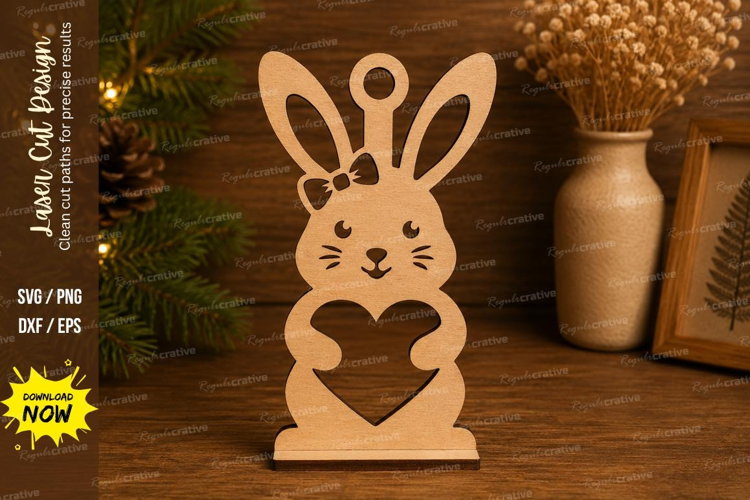Bunny Heart Ornament Laser Cut SVG File