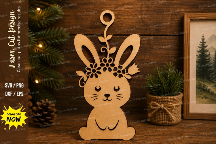Floral Crown Bunny Laser Cut SVG File floral