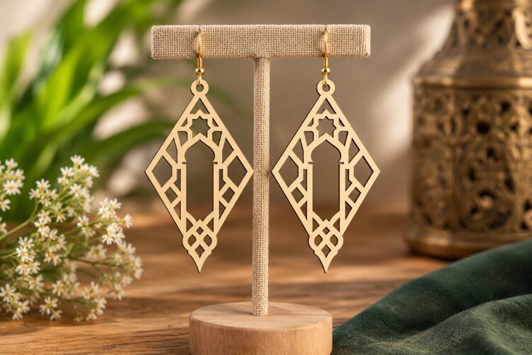 Geometric Leaf Earrings Laser Cut SVG File geometric earring example image 1