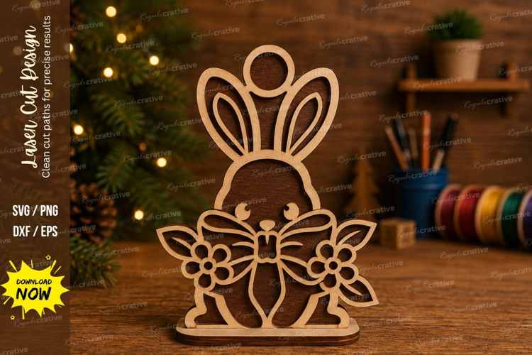 Bunny Flower Pot Laser Cut SVG File bunny flower