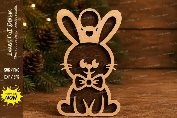 Cute Bow Bunny Laser Cut SVG File bow bunny example image 1