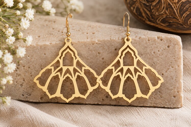 Floral Fan Earrings Laser Cut SVG File floral fan earrings, example image 1