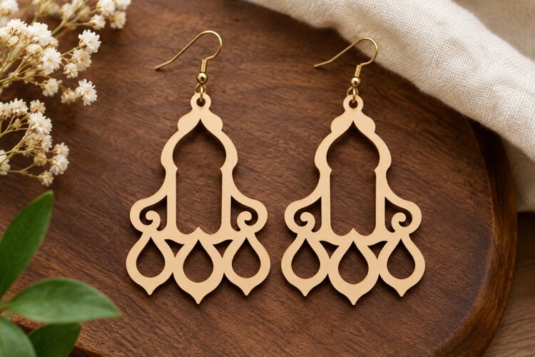 Ornate Arch Earrings Laser Cut SVG File ornate earrings svg, example image 1