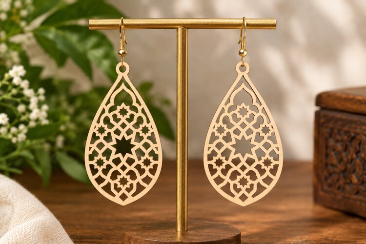 Geometric Oval Earrings Laser Cut SVG File geometric earring example image 1
