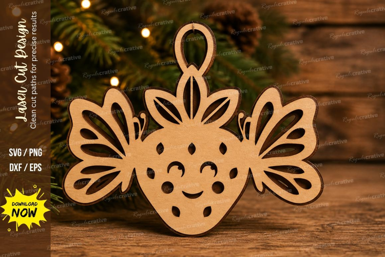 Winged Strawberry Laser Cut SVG File winged strawberry