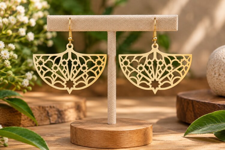 Floral Fan Dangle Earrings Laser Cut SVG File floral fan ear example image 1