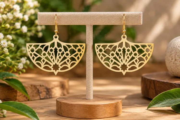 Floral Fan Dangle Earrings Laser Cut SVG File floral fan ear