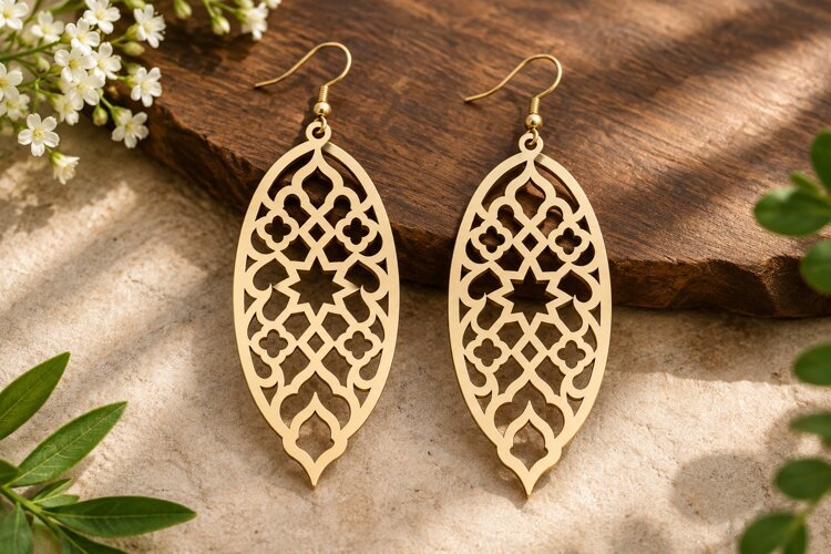 Ornate Leaf Earrings Laser Cut SVG File ornate earrings svg, example image 1