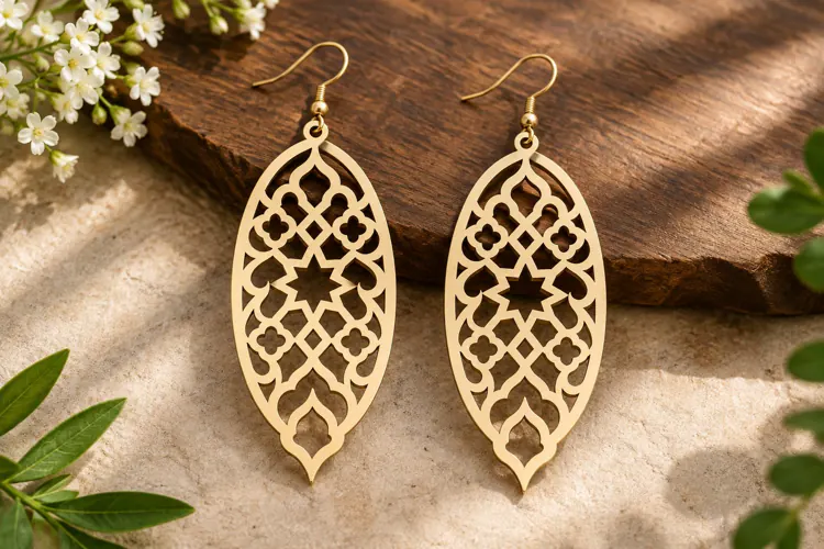 Ornate Leaf Earrings Laser Cut SVG File ornate earrings svg,