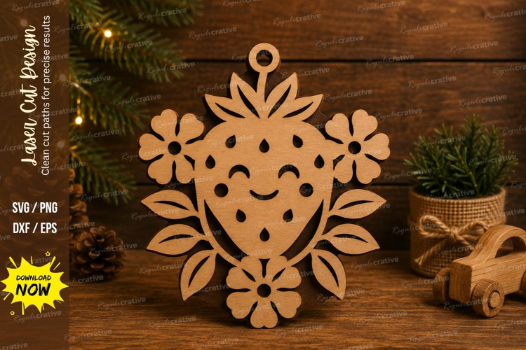Floral Strawberry Ornament Laser Cut SVG floral strawberry