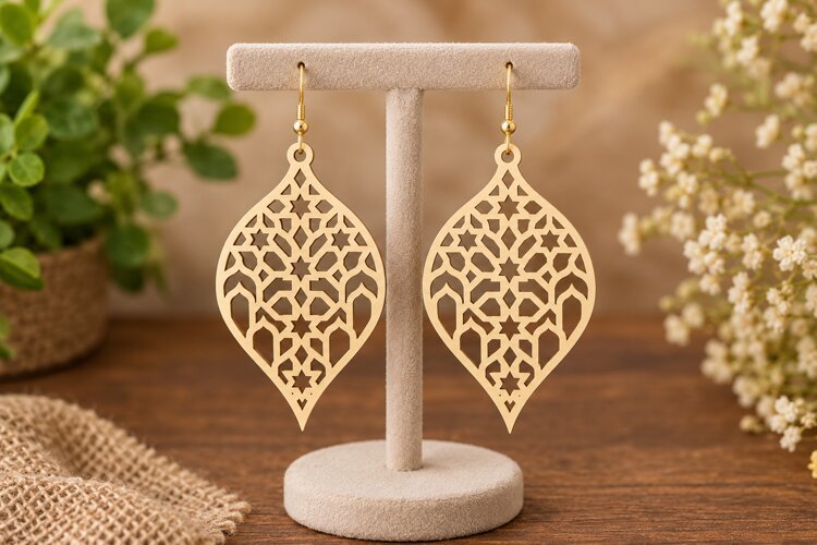 Ornate Teardrop Earrings Laser Cut SVG File teardrop earring example image 1