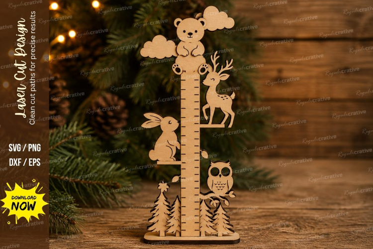 Woodland Animals Growth Chart Ruler SVG, Bear Giraffe Owl