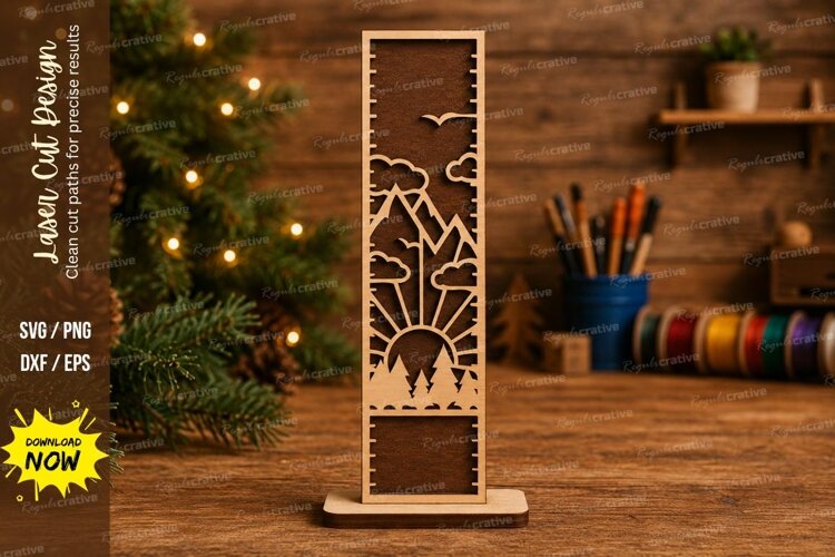 Mountain Nature Growth Chart Ruler SVG, Sunrise Birds Forest example image 1