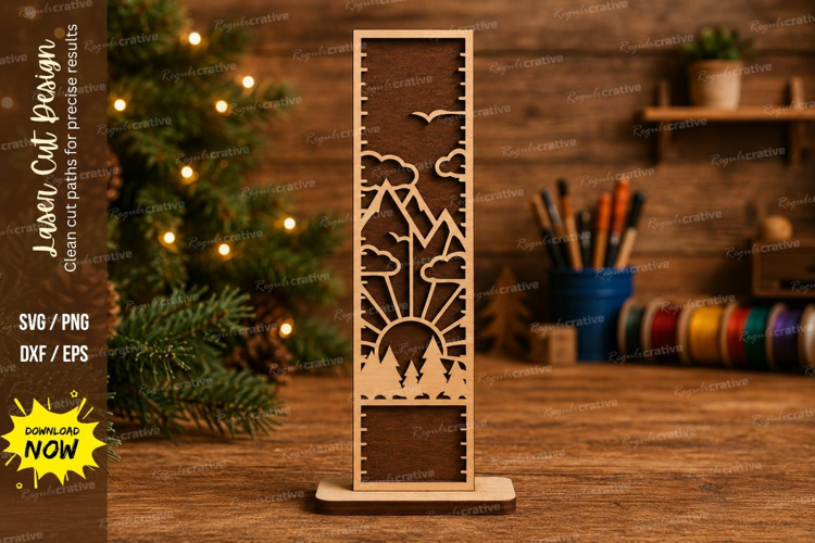 Mountain Nature Growth Chart Ruler SVG, Sunrise Birds Forest