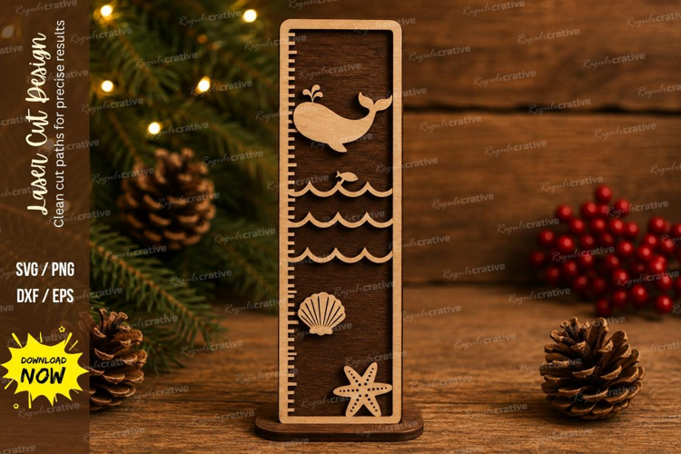 Ocean Whale Growth Chart Ruler SVG, Seashell Starfish Waves