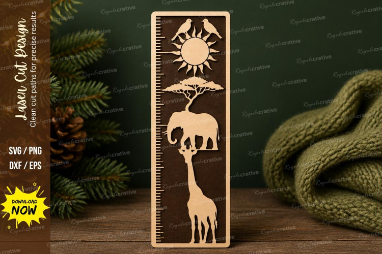 Safari Animals Growth Chart Ruler SVG, Giraffe Elephant Sun