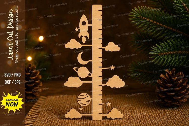 Space Rocket Growth Chart Ruler SVG, Moon Planets Stars