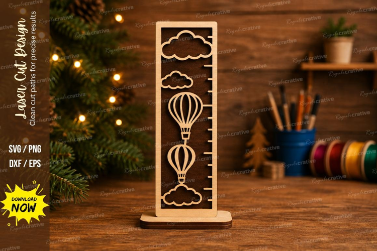 Hot Air Balloon Growth Chart Ruler Clouds Travel Nursery He