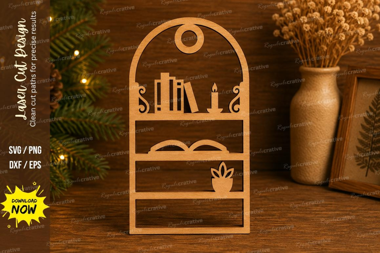 Arched Bookshelf Ornament Books Open Book Candle Plant Readi
