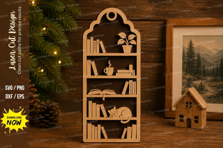 Cat Bookshelf Ornament Books Plant Teapot Open Book Reading