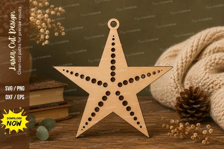 Dotted Star Laser Cut SVG File dotted star ornament svg, example image 1
