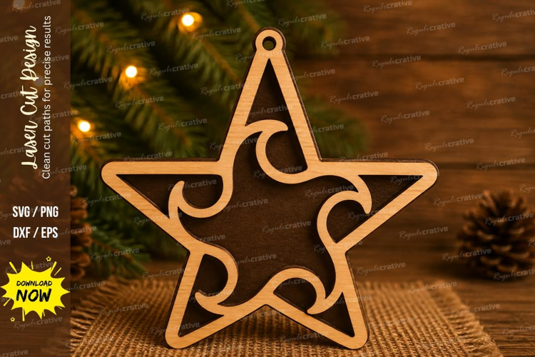 Swirl Star Laser Cut SVG File swirl star ornament svg, curve