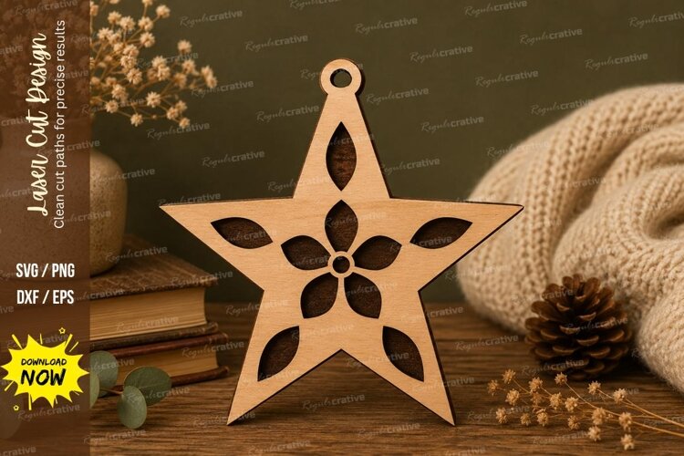 Floral Cutout Star Laser Cut SVG File floral cutout star svg example image 1