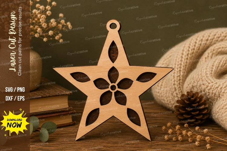Floral Cutout Star Laser Cut SVG File floral cutout star svg