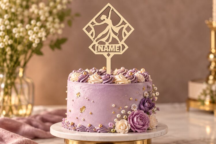 Diamond Ballet Name Cake Topper Laser Cut SVG PNG Design example image 1