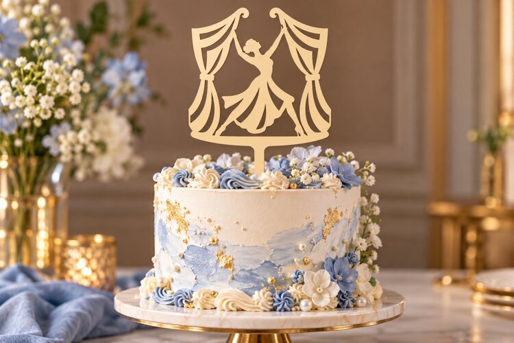 Ballet Stage Curtain Cake Topper Laser Cut SVG PNG Design example image 1