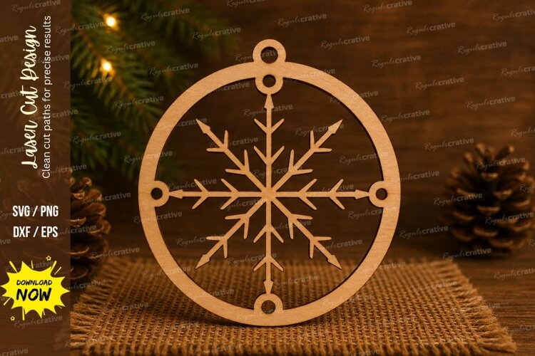 Round Snowflake Laser Cut SVG File round snowflake ornament, example image 1